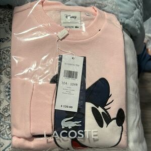 Lacoste NEW Disney Light Pink Crewneck Sweater 10a-10YR
